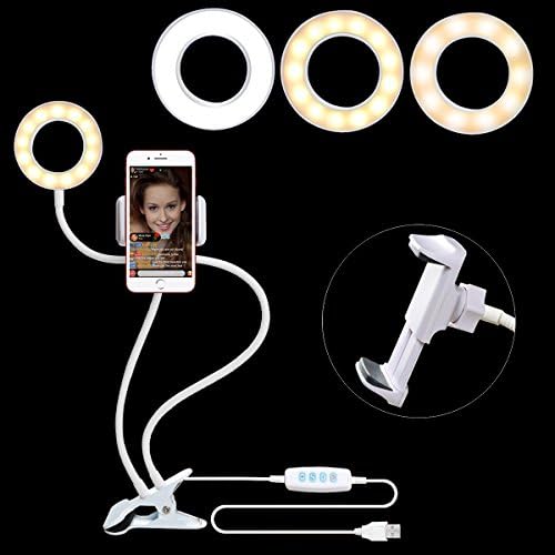 Selfie Ring Light with Cell Phone Holder for Live Stream,[360 Rotating] Video Flexible Holder Gooseneck Mount, Table Lamp Light for Youtube, Facebook, iPhone x 8 7,6/plus,Samsung,HTC,HUAWEI