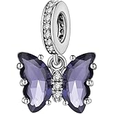 Butterfly Charms for Bracelets, 925 Sterling Silver Butterfly Dangle Charms for Charm Bracelets and Necklaces with Multicolor 5A Cubic Zirconias, Birthday Mothers Valentines Day Jewelry Gifts for Women