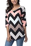 DREAGAL Womens Wave Striped Zig Zag V Neck Chevron Print Tunic Shirt XX-Large