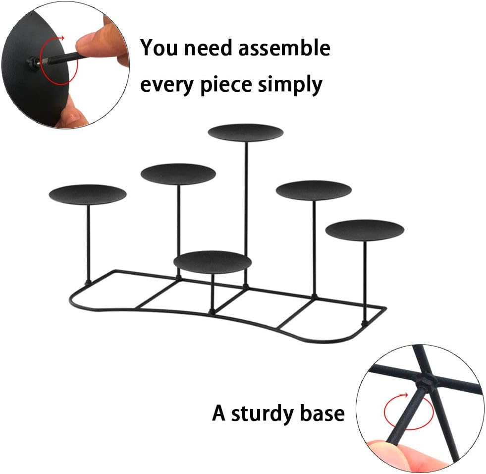 smtyle DIY 6 Fireplace Candle Candelabra Candleholder Mantle Decor for Flameless or Wax Pillar Candles Stand with Black Iron Decoration on Desk or Floor: Home & Kitchen