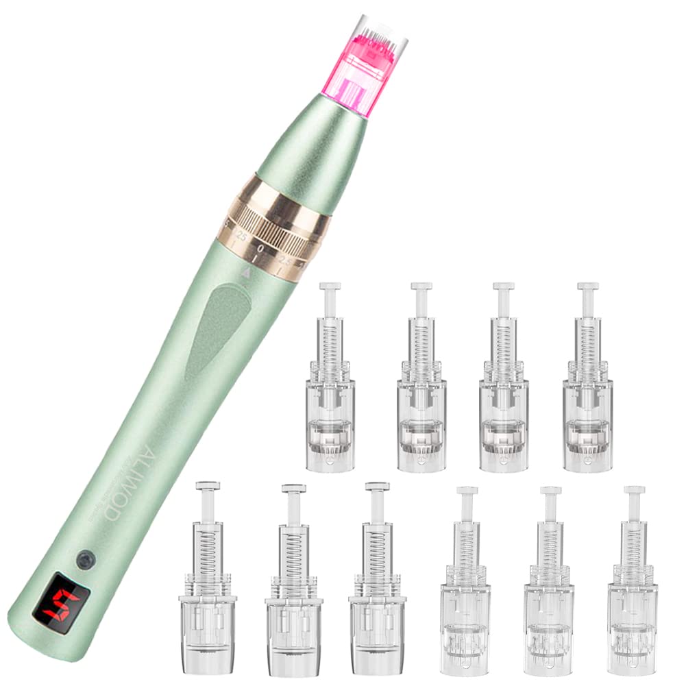 ALIWOD Microneedling Pen Wireless Electric Machine Anti-Aging Skin Repair Care LCD Screen Device Skin Tools Kit 36Pin,12Pin,Nano Needle Cartridges for Face L024