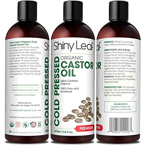 Castor Oil USDA Organic (16oz) Cold-Pressed 100% Pure Castor Oil, Hexane-Free For Hair Growth For Dry Skin, Hair Care & Eyelashes Natural Moisturizing & Healing Caster Oil by Shiny Leaf - Thumbnail 6