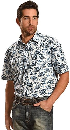 Moonshine Spirit Men's Paisley Short Sleeve Western Shirt Blue X-Large