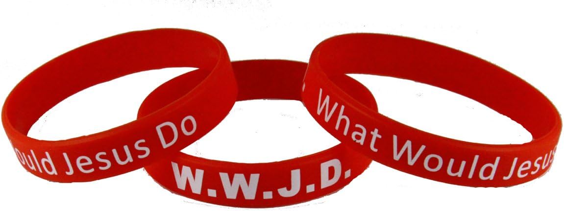 WWJD 8050003 Set of 3 Pieces Adult Red Band With White Print What Would Jesus Do Silicone Ban.