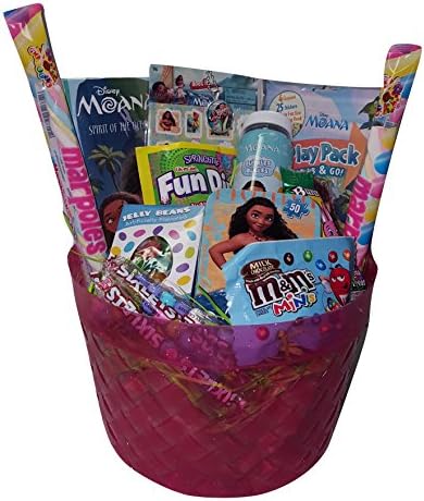 Moana Activity Pink Gift Basket Bundle Set with Moana Vintage Silver Plated Glass Chain Pendant