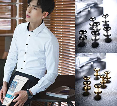 Subiceto 8 Pairs Stainless Steel Mens Cufflinks Shirt Button Studs Set Formal Business Classic Wedding Jewelry - Thumbnail 5