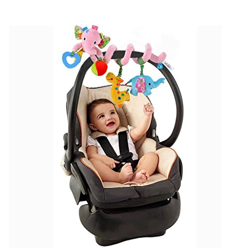 Singring Baby Pram Crib Cute Pink Elephant Design Activity Spiral Plush Toys Stroller and Travel Activity Toy - Thumbnail 2