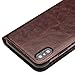 iPhone Xs MAX Case, QIALINO Slim Flip Genuine Leather Protective Cover iPhone Xs MAX Wallet Case with Card Holder - Brown