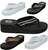 Alpine Swiss Womens Rhinestone Wedge Heel Flip Flop Sandals