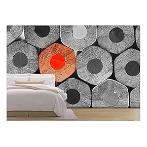 Crayons Stack Texture, Black and White - Removable Wall Mural | Self-Adhesive Large Wallpaper - 66x96 inches