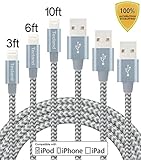 Tecland 3 Pack 3FT 6FT 10FT Lightning Cable Nylon Braided Lightning to USB Charging Cord Charger for iPhone 6s,6, 6plus,6s plus, iPhone 5s 5 5c SE, iPad & iPod (gray+silver)