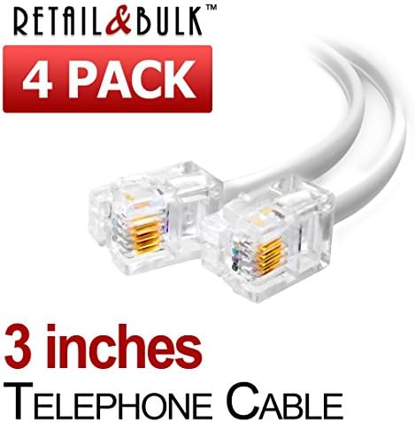 (4 Pack) 3 Inch Short Telephone Cable Rj11 Male to Male 3", Phone Line Cord (White)