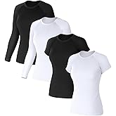 Coume 4 Pack Women's Compression Shirts Quick Dry Long/Short Sleeve Workout T-Shirt Athletic Top Baselayer Sport Yoga Gym