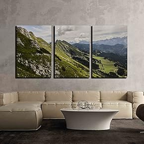 3 Piece Canvas Wall Art - Landscape of Mountain Under White Cloud - Modern Home Art Stretched and Framed Ready to Hang - 16"x24"x3 Panels