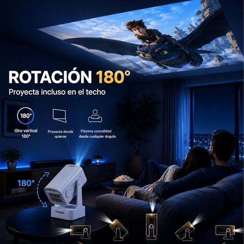 Mini Proyector Portatil 1080p con Soporte de 4K - Versión Mejorada 2026 - TV Projetor - Projector Portable - Android 11 Auto Focus - hasta 130 Pulgadas de Proyección - Rotación 180º para Techo
