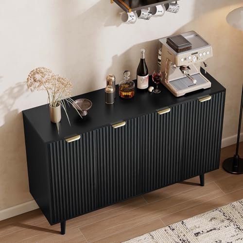 LYNCOHOME Fluted Buffet Cabinet, Sideboard Buffet Cabinet with Storage, Coffee Bar Kitchen Sideboard Cabinet for Living Room, Dining Room, Entryway, Black
