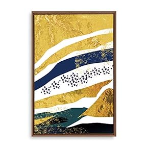 Framed Canvas Home Artwork Decoration Golden Abstract Art Canvas Wall Art for Living Room, Bedroom - 16x24 inches