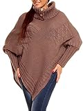 Glamour Empire Womens Warm Knit Poncho Sweater Batwing Cape Top Jumper 312 (Cappuccino, ONE SIZE US 4/6/8, )