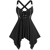 ROSE GAL Womens Plus Size Lace Up Zipper Crisscross Handkerchief Tank Top