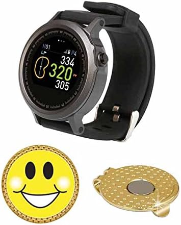 GolfBuddy WTX Golf GPS/Rangefinder Smart Watch (40k+ Preloaded Worldwide Courses) Bundle with Magnetic Hat Clip Ball Marker (Smiley Face)
