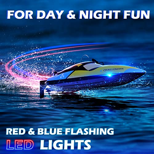 DEERC Fast Brushless RC Boat for Adults, 30+MPH 3S High Speed Remote Control Boat, Self-righting 2.4Ghz Speed Shark with LED Lights, Summer Toy Gift for Kids