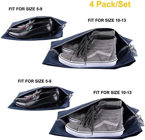 MoreBeauty Shoe Bag Set of 4 Nylon Lightweight Storage for Travel Navy