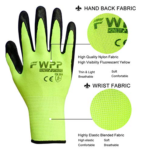 FWPP GL008003M12 Latex Coated Work Gloves Construction Gloves Pack of 12Pairs Medium Fluorescence Yellow - Thumbnail 3