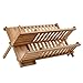 WELLAND Bamboo 2-Tier Dish Rack,19.5 x 12.5 x 9.5 inches Drying Full-Size Dinner Plates Folding Holder Utensil Drainer