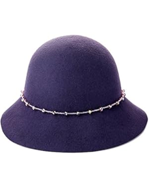 Cloche Hat Women Girl Lady Rhinestone Hatband Plain Autumn Winter Wool Bucket Cap