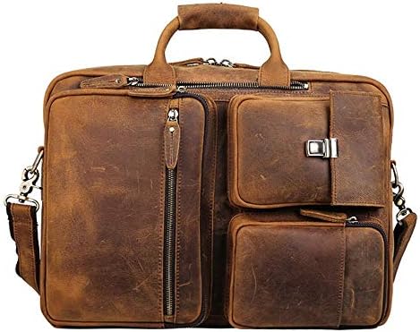 メンズブリーフケース 送料無料カード決済可能 革メンズラージブリーフケース17インチ多機能ラップトップバッグレトロなクレイジー馬革バックパックショルダーバッグ旅行荷物 多機能 色 褐色 サイズ 42x31x13cm