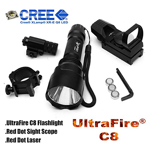 UltraFire C8 CREE Q5 Flashlight + R&D Dot Sight Rifle Scope + Mini Red Dot Laser
