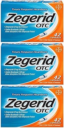 Zegerid OTC 24 Hour Acid Reducer Heartburn Relief Capsules, 42 Count (Pack of 3) (126 Capsules )