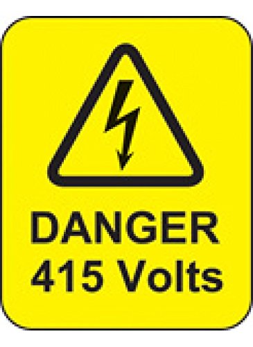 Caledonia Signs 59767 Danger 415 Volts Label, 40 mm x 50 mm (Pack of 100)