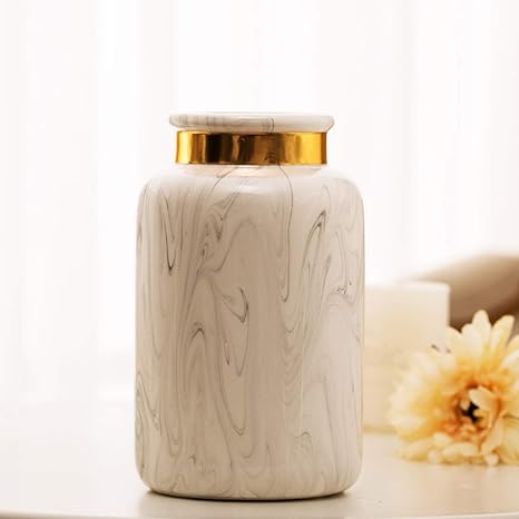 Amazon Co Jp フラワーベース 花器 陶器 花瓶 北欧 白 ゴールド シンプル モダン 柱型 大理石柄 中 おしゃれ 生け花 インテリア プレゼント Gmumu ホーム キッチン