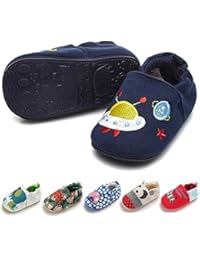 TIMATEGO Infant Baby Boys Girls Slip On Shoes Cartoon Slipper Socks Toddler First Walker Crib Shoes (0-30 Months) 12-18 Months Infant, 01 Navy Rocket Baby Slipper