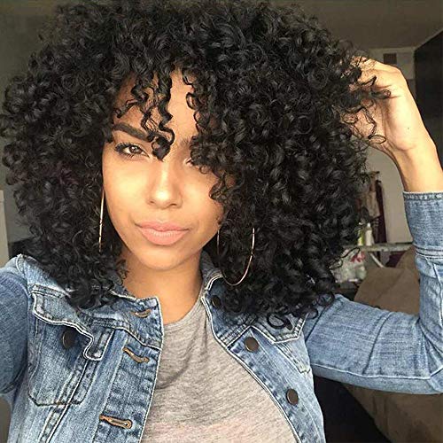 Aisi Hair Curly Afro Wig With Bangs Shoulder Length Wig Curly
