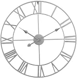 HAITANG Vintage Silver Wall Clock 40cm Roman Numerals Quiet Battery Operated view 4