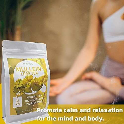 Mullein Tea Bags for Lung Cleanse and Respiratory Support - 50 Tea Bags - 100% Natural Mullein Leaf Herbal Tea Granules - Caffeine Free and Non-GMO