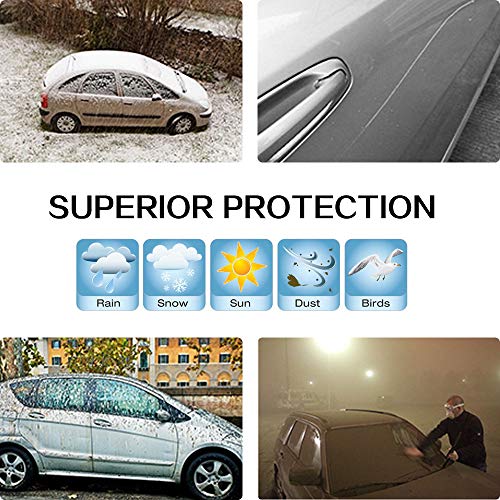 cciyu Universal Car Cover Waterproof 190T Polyester for Most Cars Up to 190” All Weather Protection with Mirror Pockets Reflective - Silver Grey - Thumbnail 3