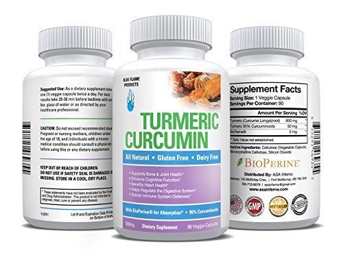 Turmeric Curcumin with BioPerine(Black Pepper) 600mg 90 veggie capsules Anti-Inflammatory Antioxidant Pain Relief and Joint Support 100% All Natural 95% Standardized Curcumoids High Absorption