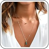 Erimberate Bohemian Layered Turquoise Choker Necklace Blue Turquoise Stone Pendant Necklace Long Turquoise Chain Necklace Round Bead Ball Necklace Jewelry for Women