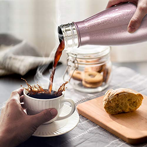 Sportneer Botella de Agua, Botella Doble Pared Aislada al Vacío de Acero Inoxidable, Botella de Agua, BONOS Cepillo de Limpieza y Funda de Botella (Oro Rosa, 500ml)