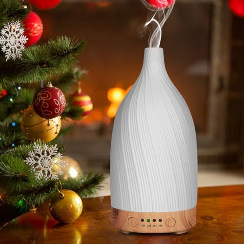 Ceramic Essential Oil Diffuser Humidifier, GuKKK Silent Ultrasonic Aromatherapy Humidifier, with Timers and 7 LED Colors, for Home Office Bedroom (100ml)