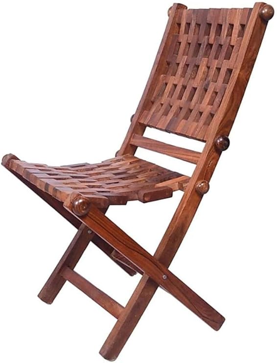 Wooden Hub Sheesham Wood Easy-to-Carry Folding Gitti Chair with Comfortable Back Support ...
