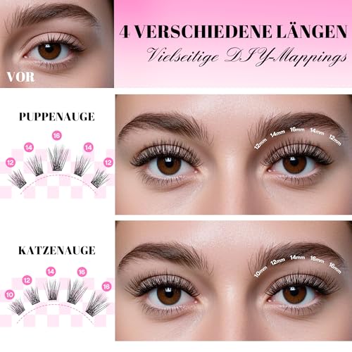 CALAILIS Pack of 168 DIY Cluster Eyelashes, D Curl Individual Extensions, Eyelash Extensions, Volume Tufts for Home (03, 10-16 Mix)