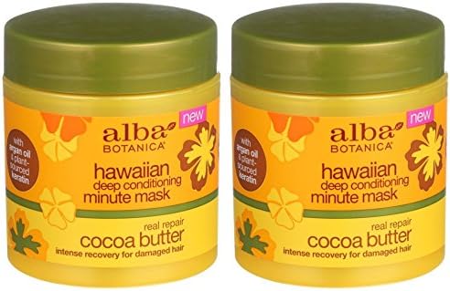 Alba Botanica Naturals Hawaiian Real Repair Deep Conditioning Minute Mask Cocoa Butter (Pack of 2) With Sunflower Oil, Jojoba Oil, Cocoa, Shea Butter Pineapple, Mango and Cranberry, 5.5 oz. Each