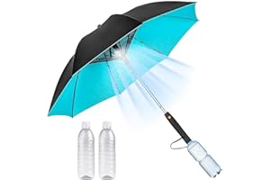 nocmosi Misting Umbrella with Fan & Water Bottle, Mist Spray Sun Umbrella with Mister, UV Blocking, USB Rechargeable, Portable Cooling, Suitable for Outdoor, Beach, BBQ, and Festivals(Blue,Battery)