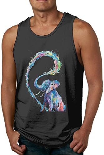 RiDinds Watercolor Elephants Spray Water Men's 100% Cotton Tank Top T-shirt SizeS ColorBlack