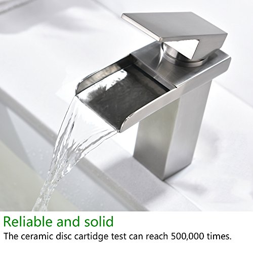 Lead-free Best Comercial Modern One Hole Single Handle Lavatory Vanity Brushed Nickel Waterfall Bathroom Sink Faucet,Bathroom Faucets Spout Simple Mount