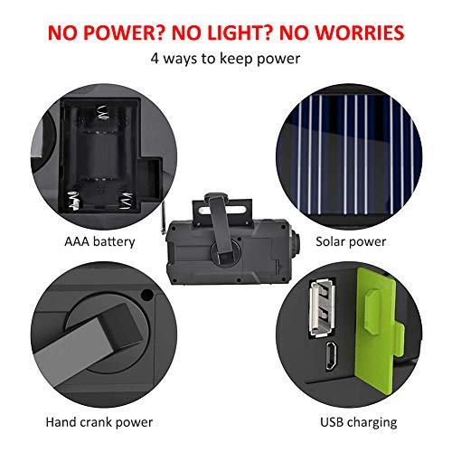 NOAA Weather Radio Hand Crank Solar AM FM 2000mAh Power Bank Emergency Weather Alert LED Flashlight Reading Lamp SOS Alarm with Emergency Blanket (RED) - Thumbnail 4